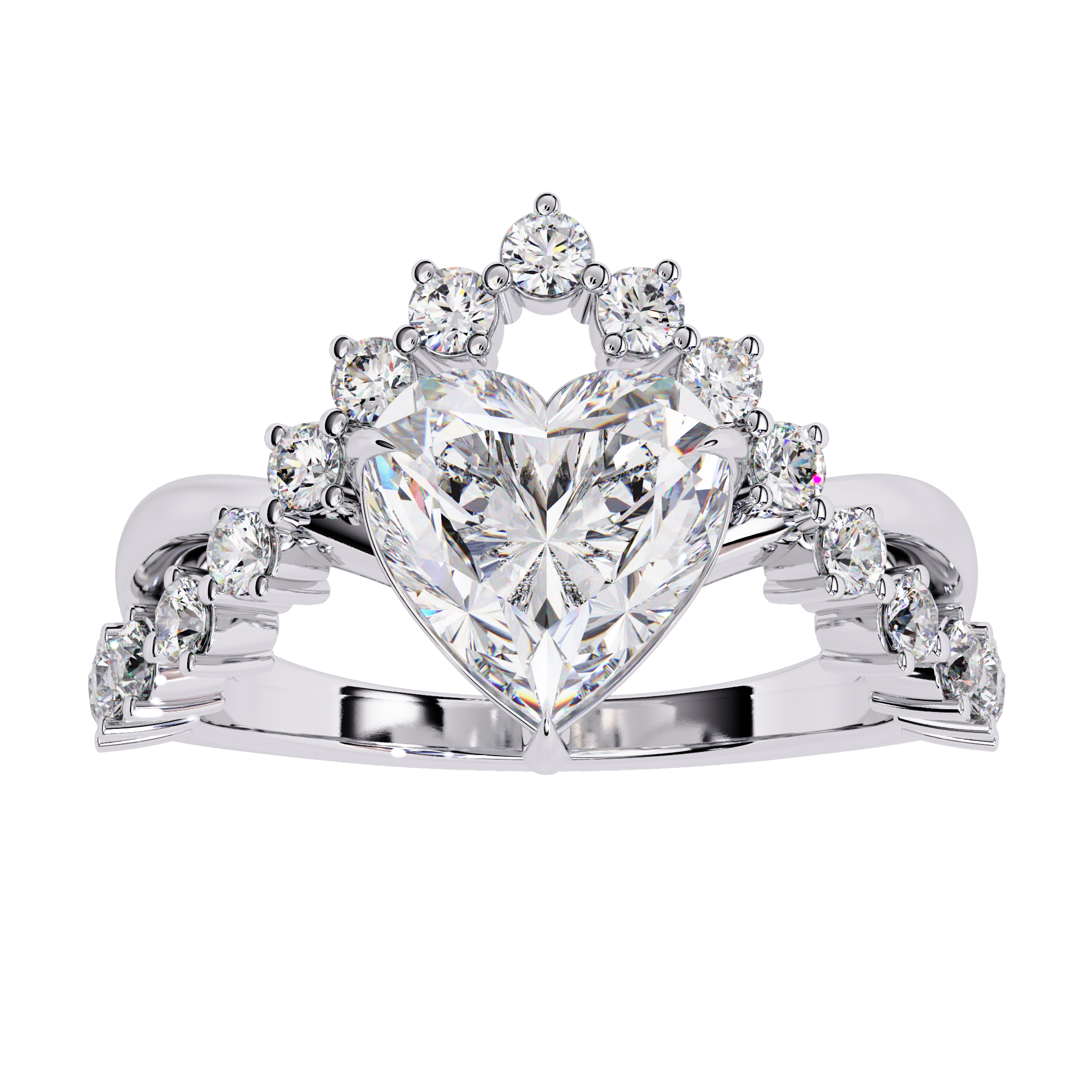Solitairekart – 2.62ct Heart Crown Lab Grown Diamond Ring in 14K Yellow Gold